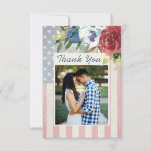 Tarjeta De Agradecimiento Flor azul roja bandera de Estados Unidos foto