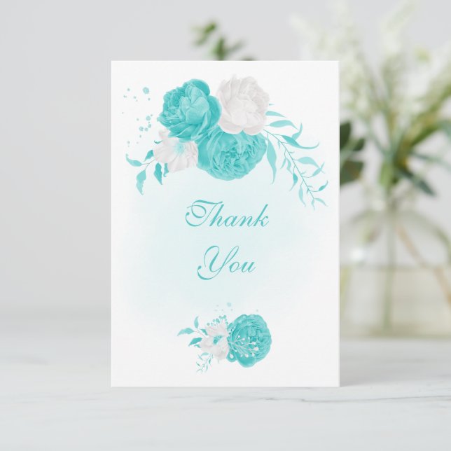 Tarjeta De Agradecimiento flor azul turquesa romántica (Anverso de pie)