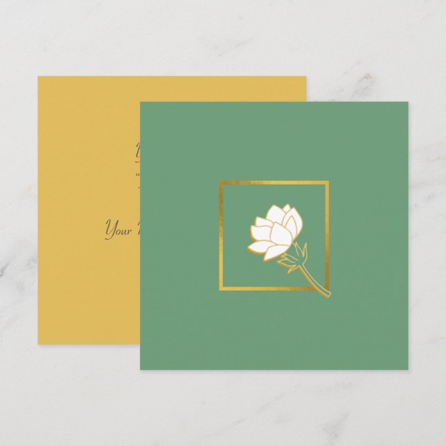 Tarjeta De Agradecimiento Flor blanca clásica de oro elegante fondo verde