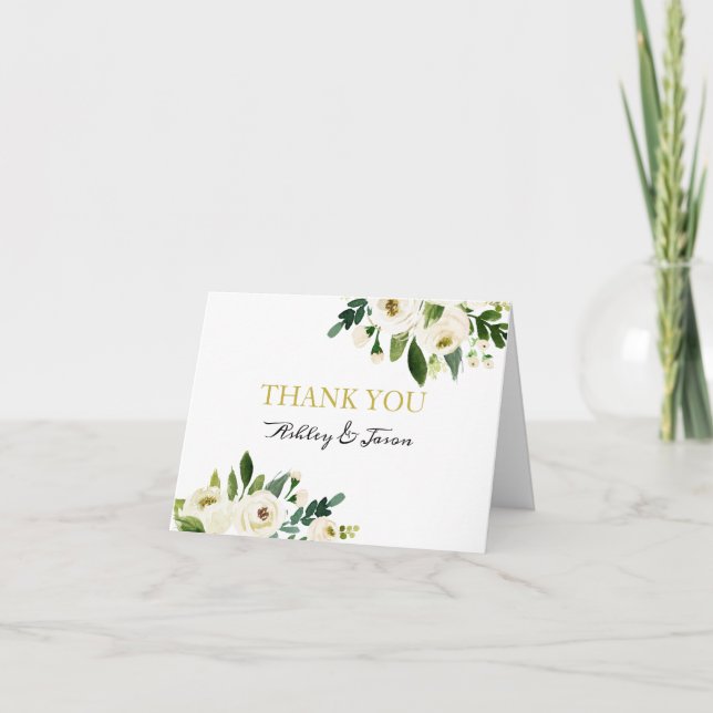 Tarjeta De Agradecimiento Flor blanca color agua (Anverso)
