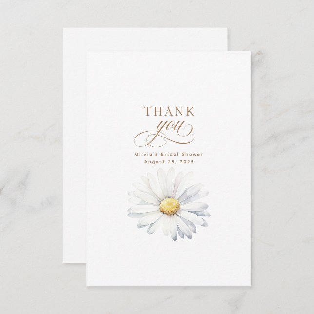 Tarjeta De Agradecimiento Flor blanca de margarita ducha de novia gracias (Anverso / Reverso)