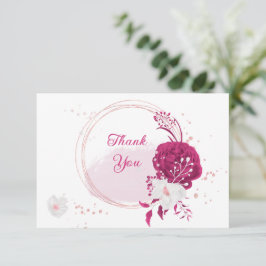 Tarjeta De Agradecimiento flor blanca fucsia boda botánico