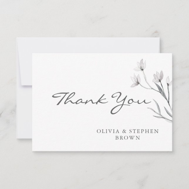 Tarjeta De Agradecimiento Flor blanca y elegante. Boda (Anverso)