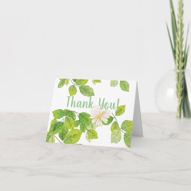 Tarjeta De Agradecimiento Flor blanca y jardín de hojas verdes (Anverso)