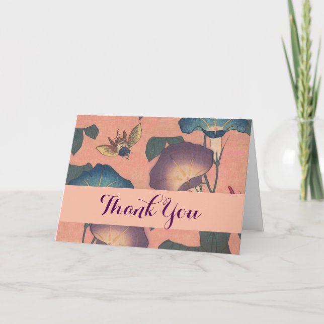 Tarjeta De Agradecimiento Flor de abeja rosa Clásica Hokusai Art (Anverso)
