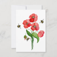 Flor de adormidera escarlata y abejorros