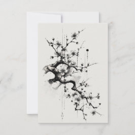 Tarjeta De Agradecimiento Flor de Cerezo Minimalista Tinta Sakura