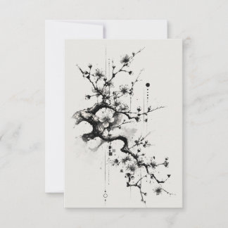 Tarjeta De Agradecimiento Flor de Cerezo Minimalista Tinta Sakura