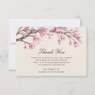 Tarjeta De Agradecimiento Flor de cerezo rosa Elegante Compasión Funeral