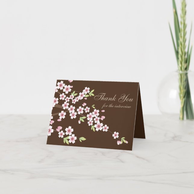 Tarjeta De Agradecimiento Flor de cerezo rosa y marrón, gracias entrevista (Anverso)