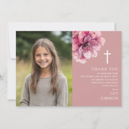 Tarjeta De Agradecimiento Flor de color de agua rosa foto primera comunión s