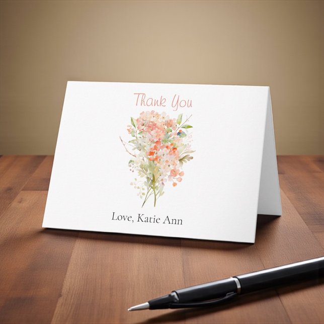 Tarjeta De Agradecimiento Flor de Flor Silvestre Rosa Acuarela  (A thank you card with pink florals for wedding or bridal shower thank you notes.)