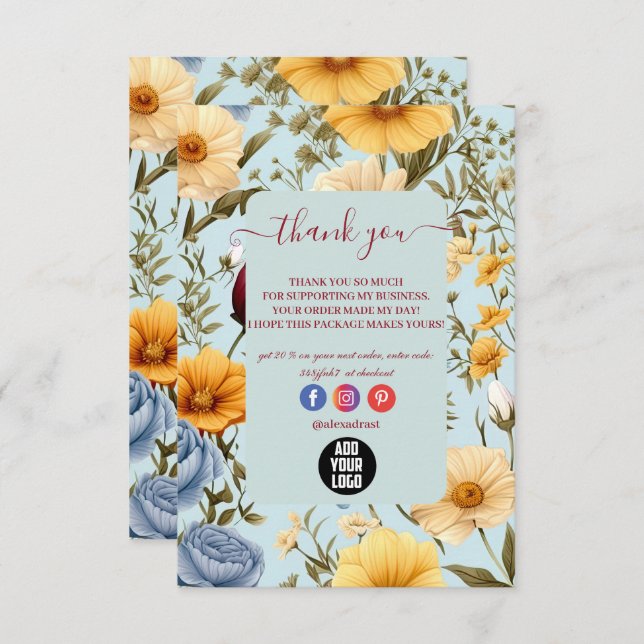 Tarjeta De Agradecimiento Flor de flores silvestres moderna y elegante (Anverso / Reverso)