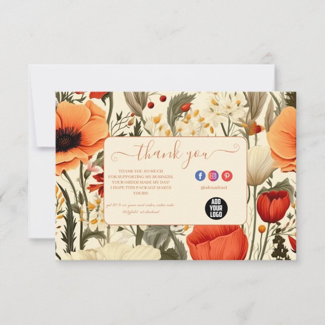 Tarjeta De Agradecimiento Flor de flores silvestres moderna y elegante (Anverso)