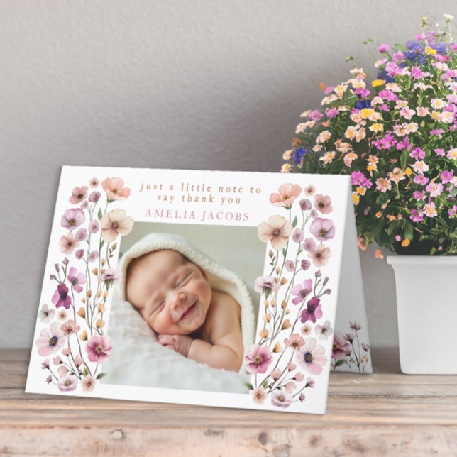 Tarjeta De Agradecimiento Flor de flores silvestres rosadas tumultuosas - Bo (Wildflower Thank You Card)