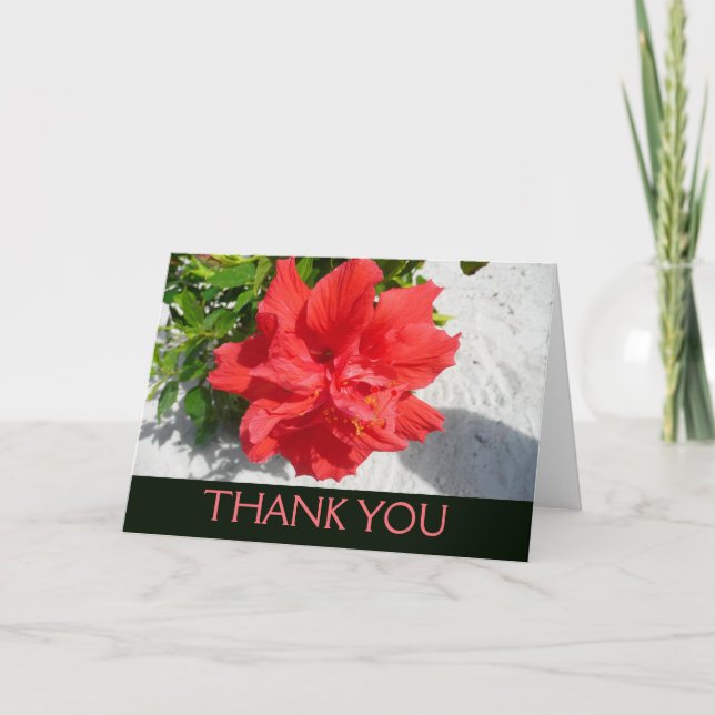 Tarjeta De Agradecimiento Flor de Hibisco Doble Rojo (Anverso)