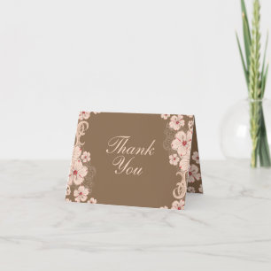 Tarjeta De Agradecimiento Flor de hibisco rosa marrón chic boda agradecimien