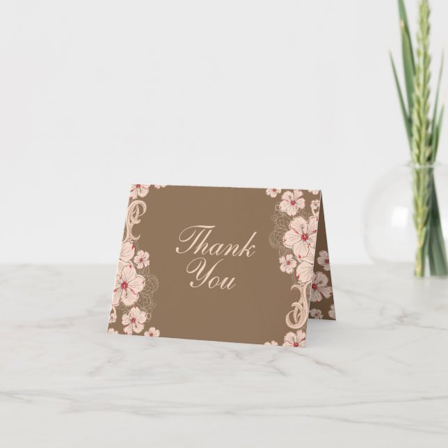 Tarjeta De Agradecimiento Flor de hibisco rosa marrón chic boda agradecimien (Anverso)