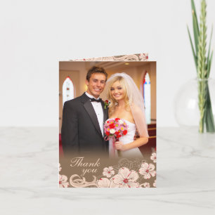 Tarjeta De Agradecimiento Flor de hibisco rosa marrón foto de boda gracias