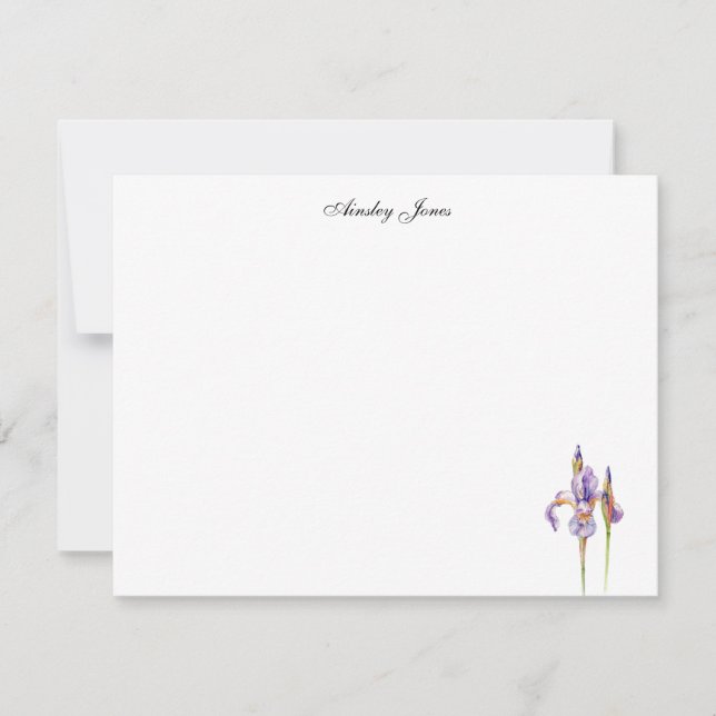 Tarjeta De Agradecimiento Flor de Iris morada a la acuarela (Anverso)