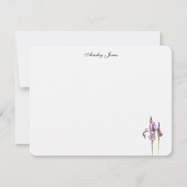 Tarjeta De Agradecimiento Flor de iris púrpura acuarela (Anverso)