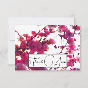 Tarjeta De Agradecimiento Flor de manantial rosa acuarela   Árbol de flores