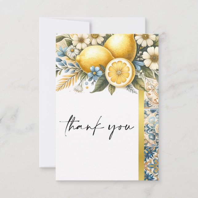 Tarjeta De Agradecimiento Flor de mosaico mediterránea Positano limón (Anverso)