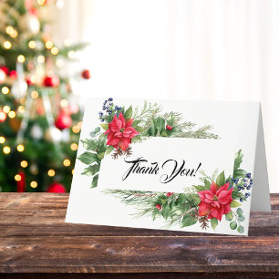 Tarjeta De Agradecimiento Flor de Nochebuena roja y verde de Navidad
