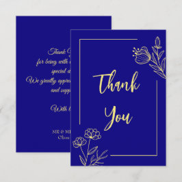 Tarjeta De Agradecimiento Flor de oro simple boda azul real