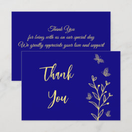 Tarjeta De Agradecimiento Flor de oro simple boda azul real