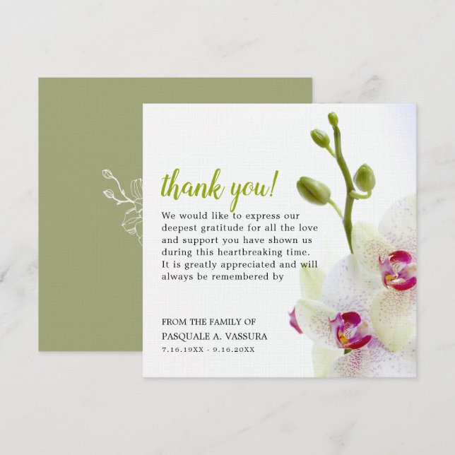 Tarjeta De Agradecimiento Flor de Orquídea Blanca Funeral Pérdida Duelo (Anverso / Reverso)