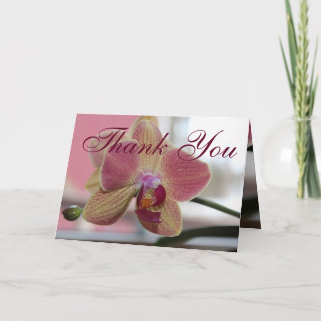 Tarjeta De Agradecimiento Flor de orquídea rosa y burdeos (Anverso)