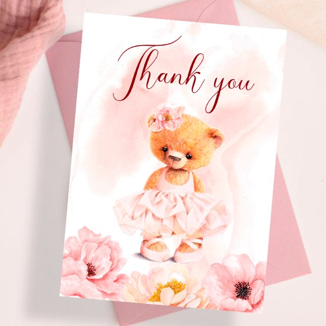 Tarjeta De Agradecimiento Flor de oso de peluche princesa acuarela rosa (Subido por el creador)