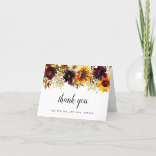 Tarjeta De Agradecimiento Flor de otoño Boda floral de girasol foto gracias