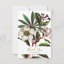 Tarjeta De Agradecimiento Flor de Rosa de Navidad Botánica Vintage Elegante