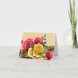 Tarjeta De Agradecimiento Flor de rosas rojas y amarillas vintage