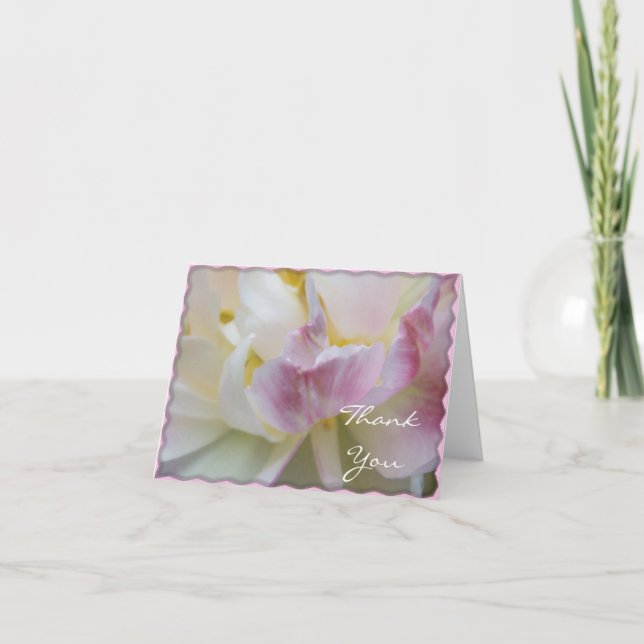 Tarjeta De Agradecimiento Flor de tulipano rosa y blanca gracias (Anverso)
