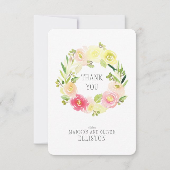 Tarjeta De Agradecimiento Flor floral rosa y amarilla| Gracias (Anverso)