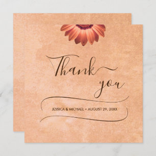 Tarjeta De Agradecimiento Flor Gerbera en el Boda de melocotón abstracto