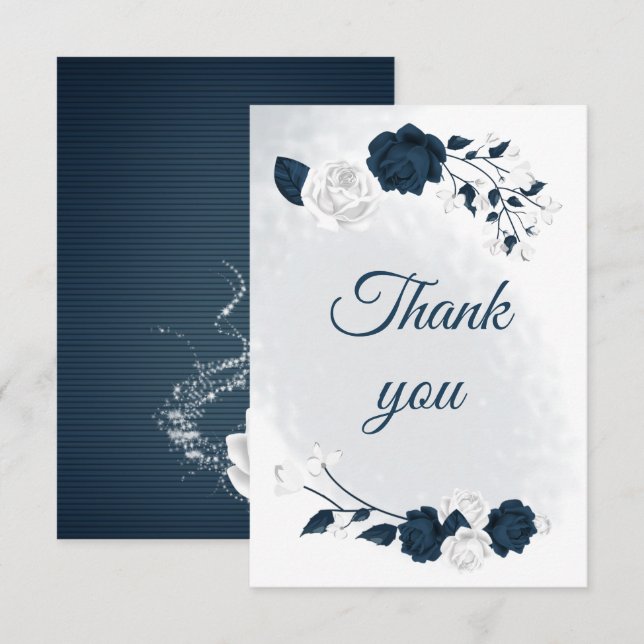 Tarjeta De Agradecimiento flor marina y blanca elegante botánica (Anverso / Reverso)