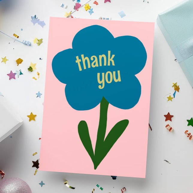 Tarjeta De Agradecimiento Flor moderna suave azul y rosa (Subido por el creador)
