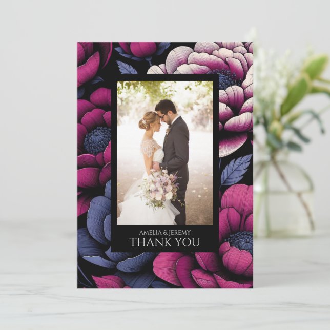 Tarjeta De Agradecimiento Flor negrita rosa (Anverso de pie)