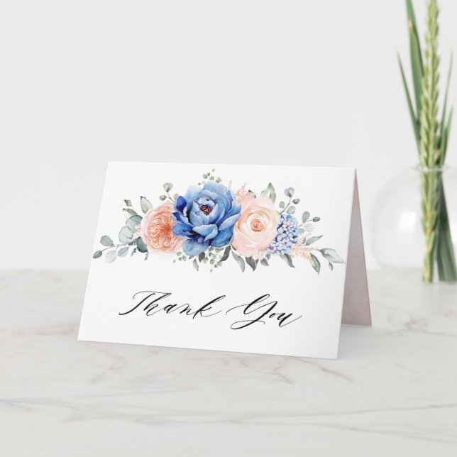 Tarjeta De Agradecimiento Flor nupcial de Rubor con pizarra azul (Anverso)