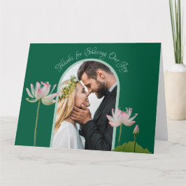 Tarjeta De Agradecimiento Flor rosa Lotus y Boda verde