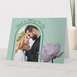 Tarjeta De Agradecimiento Flor rosa Lotus y Boda verde