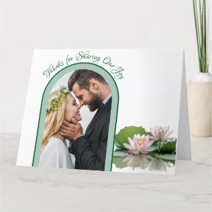 Tarjeta De Agradecimiento Flor rosa Lotus y Boda verde