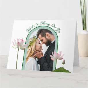 Tarjeta De Agradecimiento Flor rosa Lotus y Boda verde