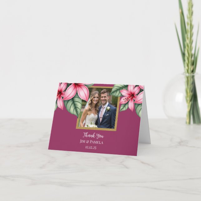 Tarjeta De Agradecimiento Flor rosa Rubor roja (Anverso)