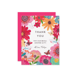 Tarjeta De Agradecimiento Flor salvaje rosa brillante ducha de novia