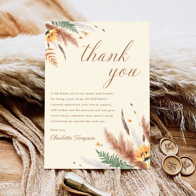 Tarjeta De Agradecimiento Flor silvestre 1er cumpleaños (Subido por el creador)